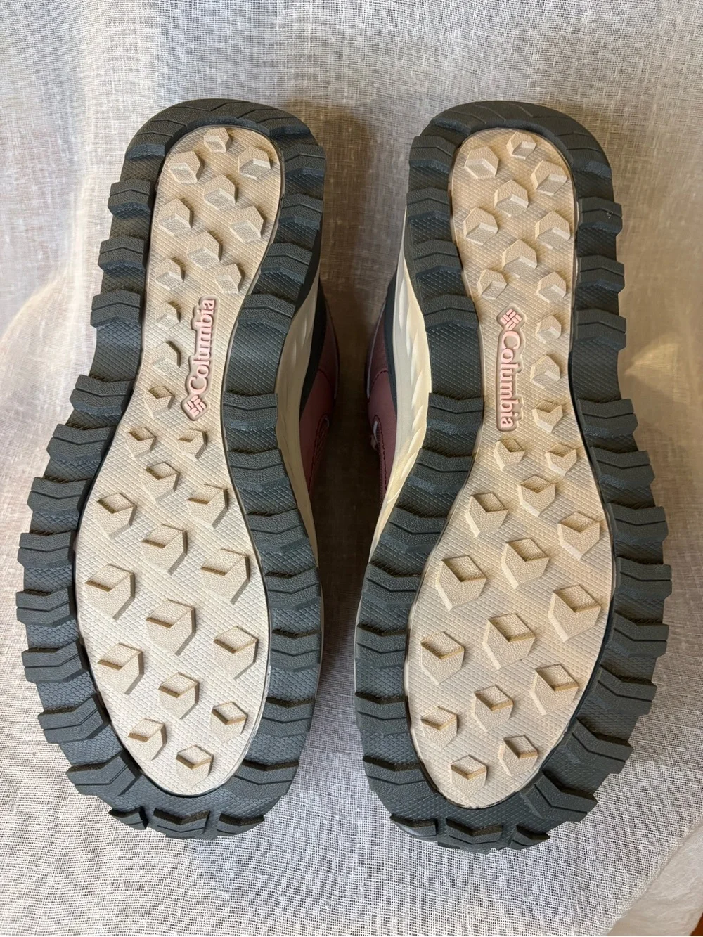 Columbia Women's Dusty Burgundy/Tan Trail Mid-Top Hiking Shoes weatherproof.
